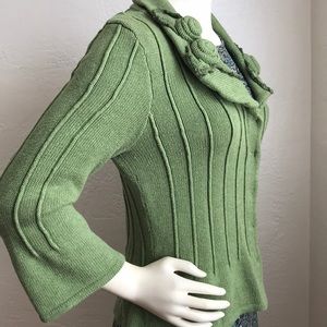 CAbi ribbed embellished sweater 3/4 bell sleeves